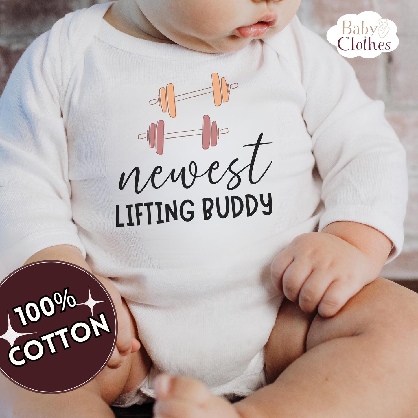newest lifting buddy baby bodysuit, cute lifting baby outfit, baby announcement, newborn baby gift, daddys lifting partner onesie®