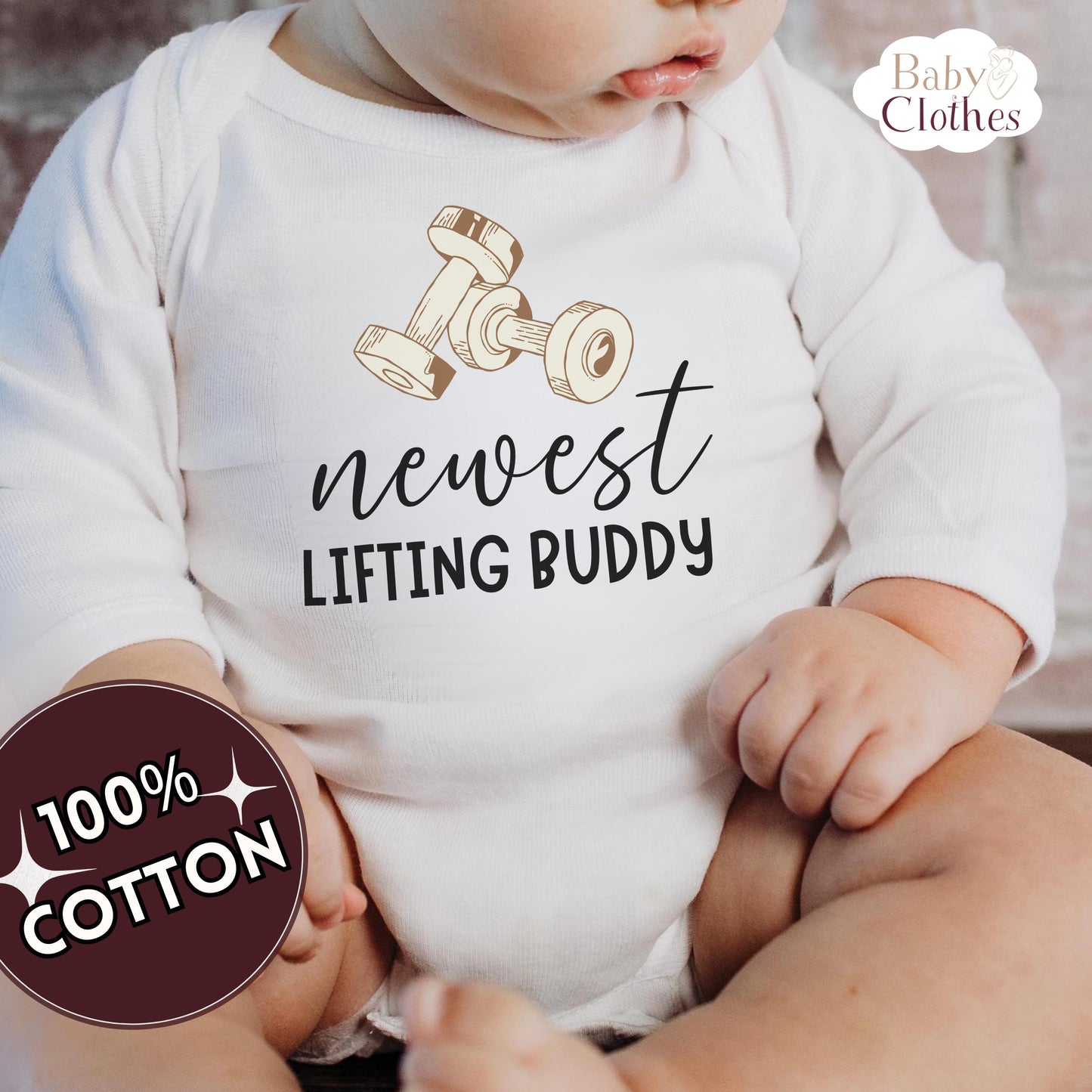 newest lifting buddy baby bodysuit, cute lifting baby outfit, baby announcement, newborn baby gift, daddys lifting partner onesie®
