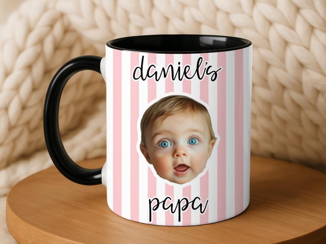 Custom Baby Face Photo Mug| Personalized Striped Coffee Mug Gift for Dad, Mom, Grandparents|Cute Valentine's Gift From Baby| New Parent Gift