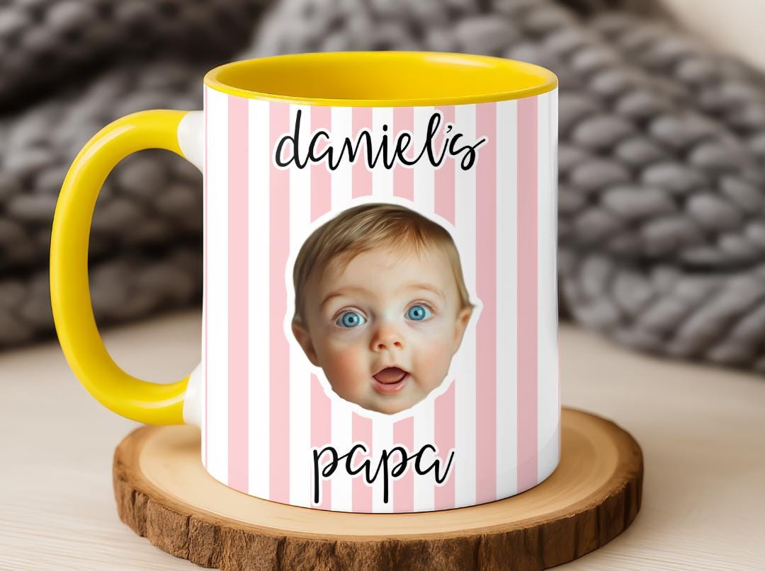 Custom Baby Face Photo Mug| Personalized Striped Coffee Mug Gift for Dad, Mom, Grandparents|Cute Valentine's Gift From Baby| New Parent Gift