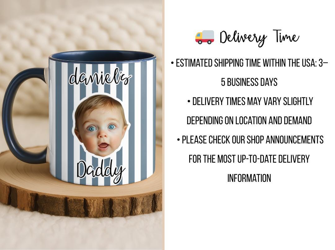 Custom Baby Face Photo Mug| Personalized Striped Coffee Mug Gift for Dad, Mom, Grandparents|Cute Valentine's Gift From Baby| New Parent Gift