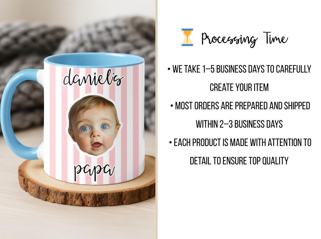 Custom Baby Face Photo Mug| Personalized Striped Coffee Mug Gift for Dad, Mom, Grandparents|Cute Valentine's Gift From Baby| New Parent Gift