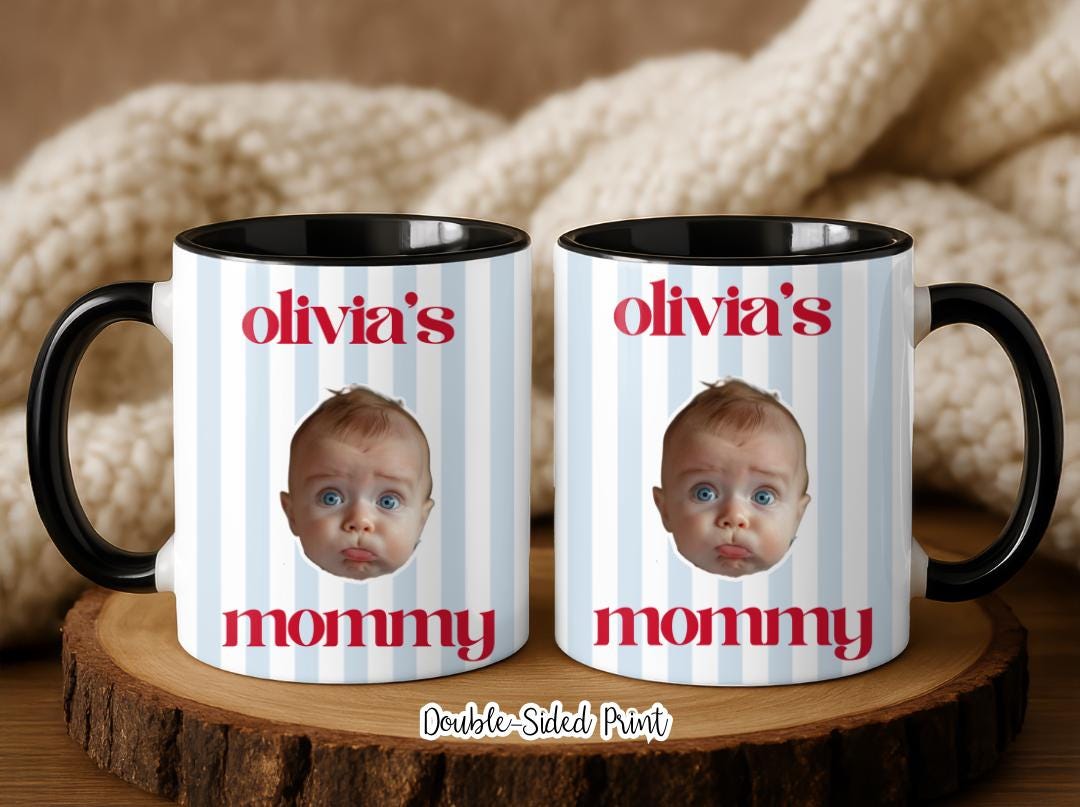 Custom Baby Face Photo Mug| Personalized Striped Coffee Mug Gift for Dad, Mom, Grandparents|Cute Valentine's Gift From Baby| New Parent Gift