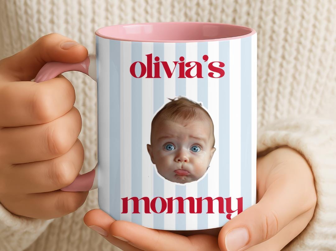 Custom Baby Face Photo Mug| Personalized Striped Coffee Mug Gift for Dad, Mom, Grandparents|Cute Valentine's Gift From Baby| New Parent Gift