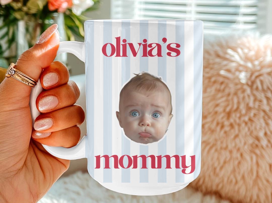 Custom Baby Face Photo Mug| Personalized Striped Coffee Mug Gift for Dad, Mom, Grandparents|Cute Valentine's Gift From Baby| New Parent Gift