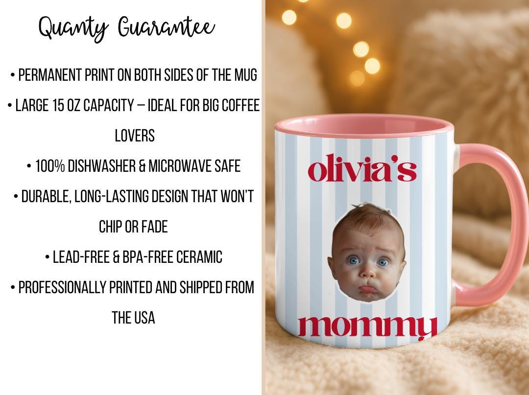 Custom Baby Face Photo Mug| Personalized Striped Coffee Mug Gift for Dad, Mom, Grandparents|Cute Valentine's Gift From Baby| New Parent Gift