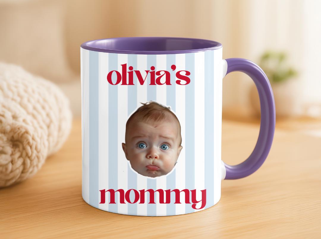 Custom Baby Face Photo Mug| Personalized Striped Coffee Mug Gift for Dad, Mom, Grandparents|Cute Valentine's Gift From Baby| New Parent Gift