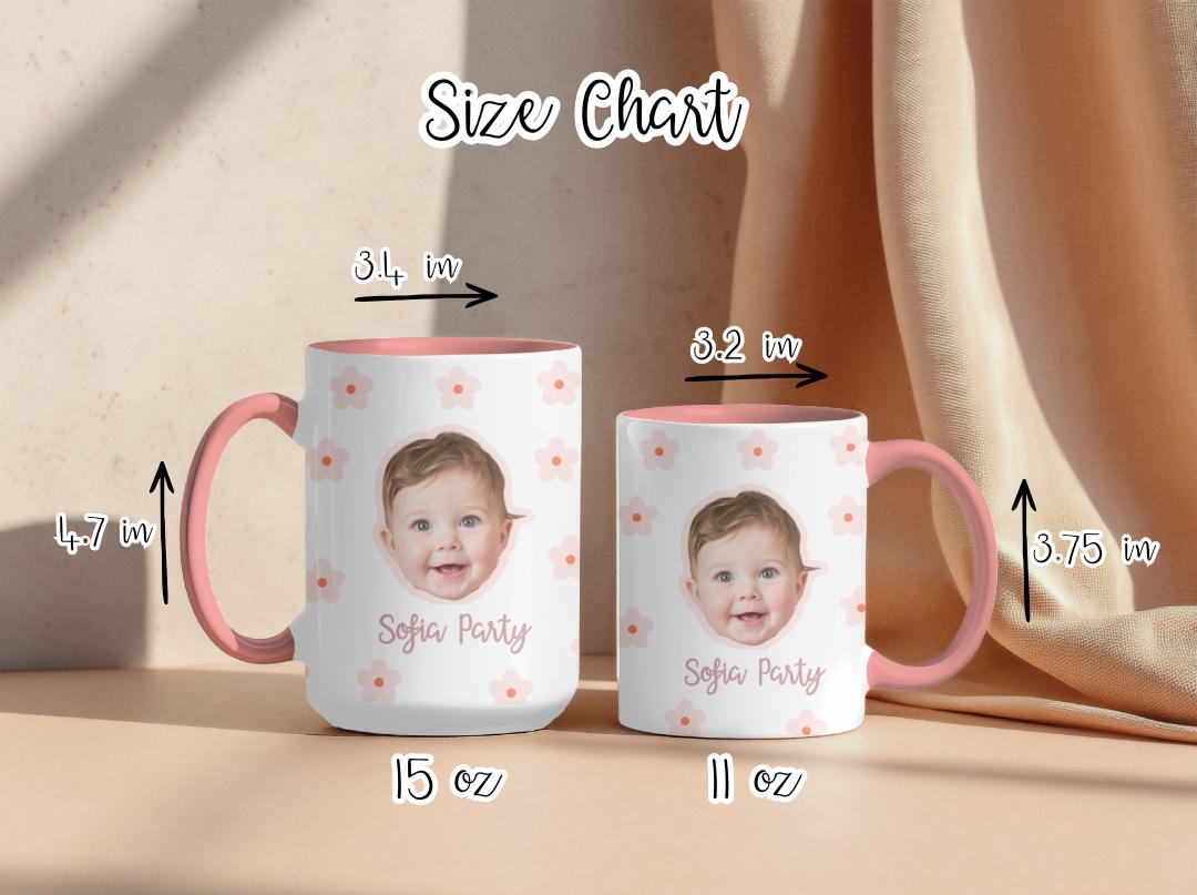 Custom Baby Face Mug with Floral Pattern | Personalized Photo Mug with Name | Cute Gift for Mom, Grandma, or Aunt |  Party Baby Coffee Cup