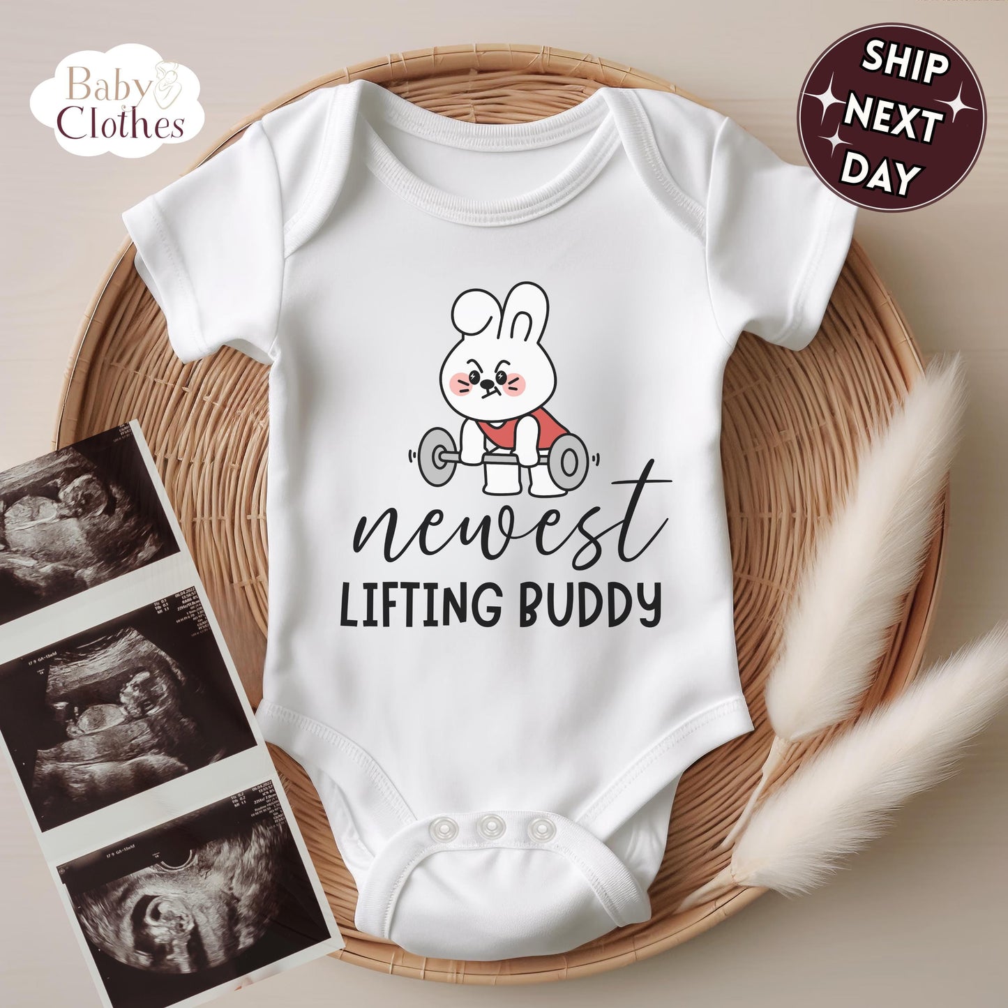 newest lifting buddy baby bodysuit, cute lifting baby outfit, baby announcement, newborn baby gift, daddys lifting partner onesie®