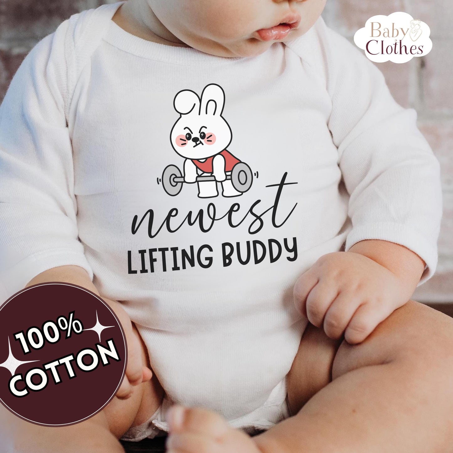newest lifting buddy baby bodysuit, cute lifting baby outfit, baby announcement, newborn baby gift, daddys lifting partner onesie®