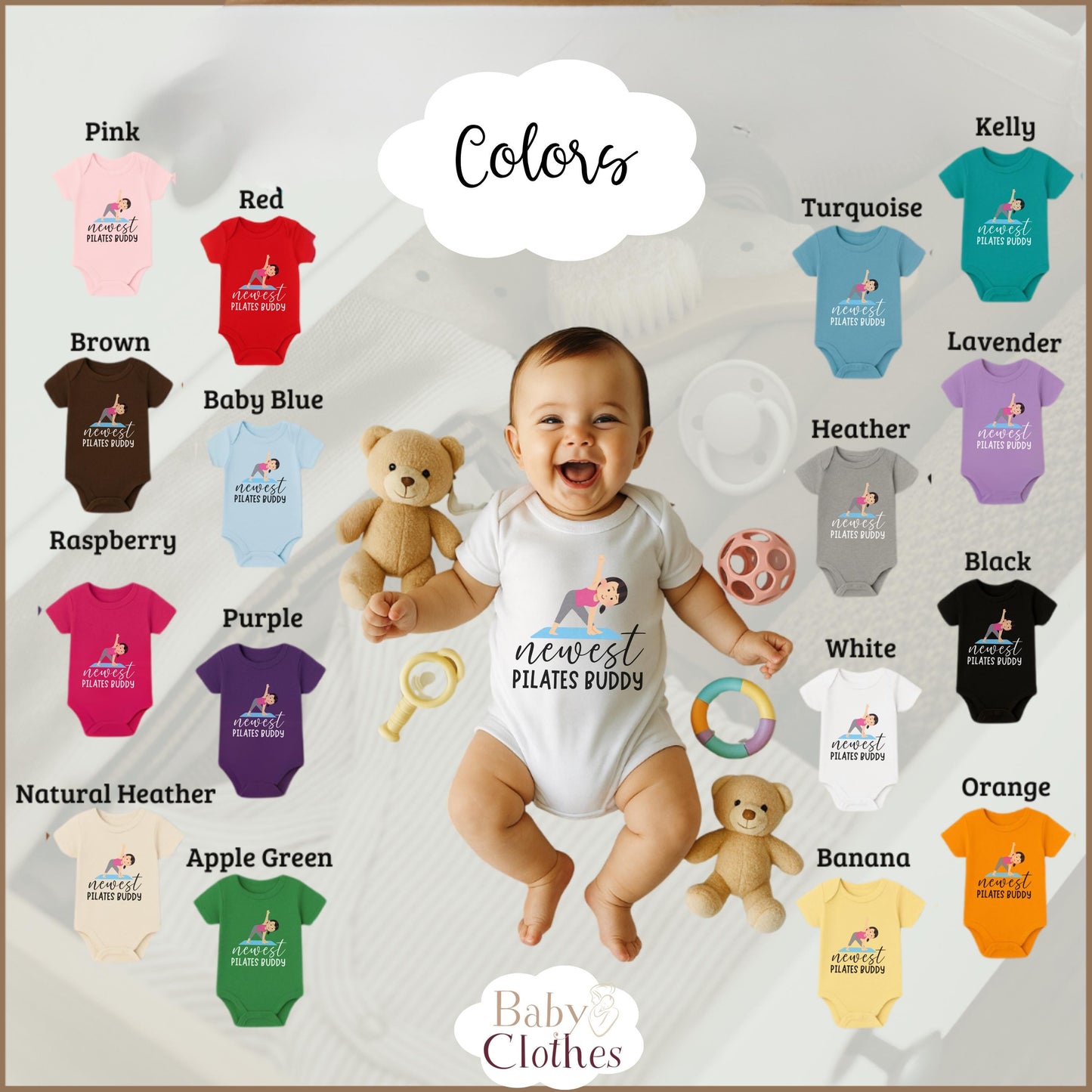 newest pilates buddy baby bodysuit, cute pilates baby outfit, baby announcement, newborn baby gift, daddys pilates partner onesie®