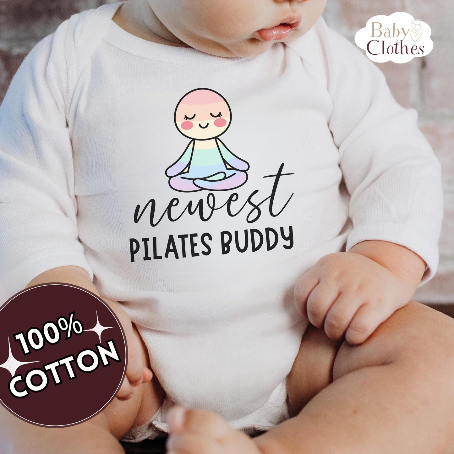 newest pilates buddy baby bodysuit, cute pilates baby outfit, baby announcement, newborn baby gift, daddys pilates partner onesie®