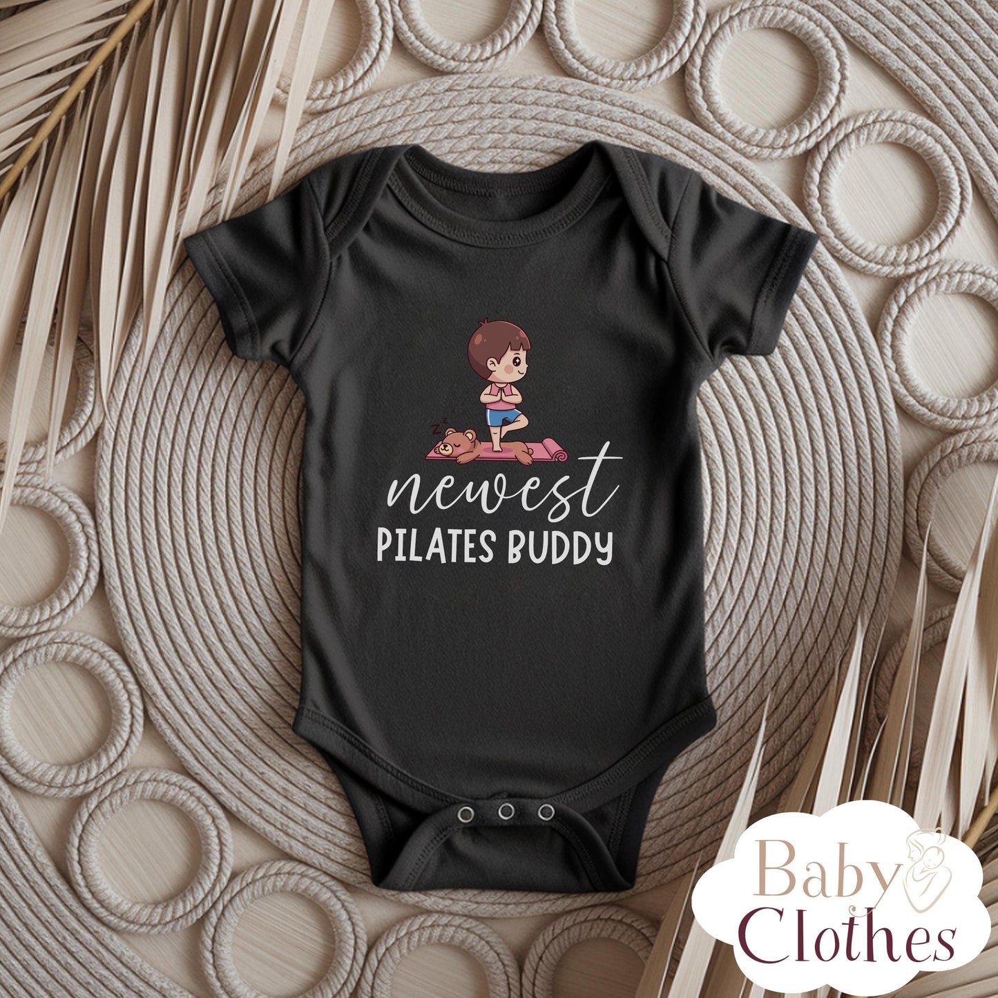 newest pilates buddy baby bodysuit, cute pilates baby outfit, baby announcement, newborn baby gift, daddys pilates partner onesie®