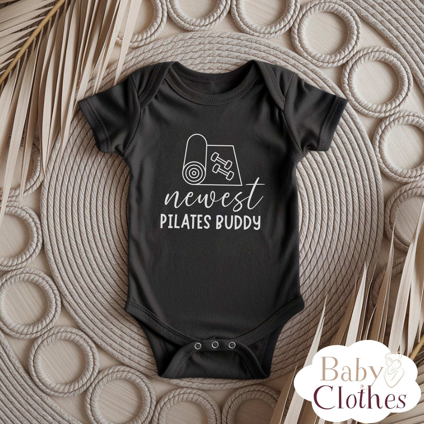 newest pilates buddy baby bodysuit, cute pilates baby outfit, baby announcement, newborn baby gift, daddys pilates partner onesie®