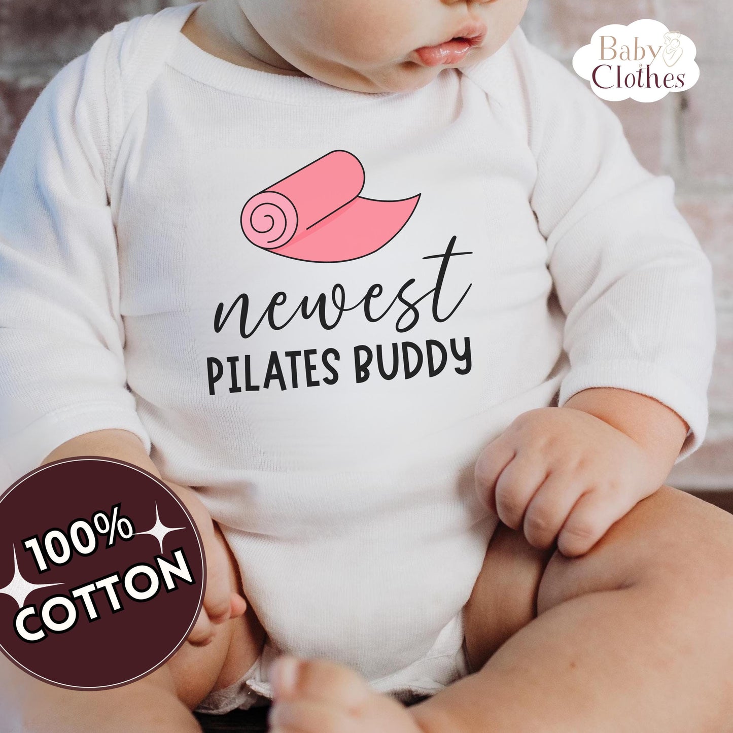 newest pilates buddy baby bodysuit, cute pilates baby outfit, baby announcement, newborn baby gift, daddys pilates partner onesie®