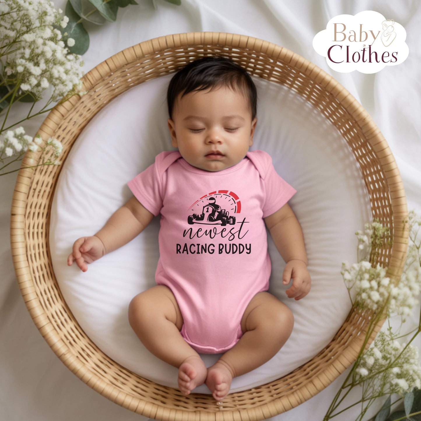 newest racing buddy baby bodysuit, cute racing baby outfit, baby announcement, newborn baby gift, daddys racing partner onesie®