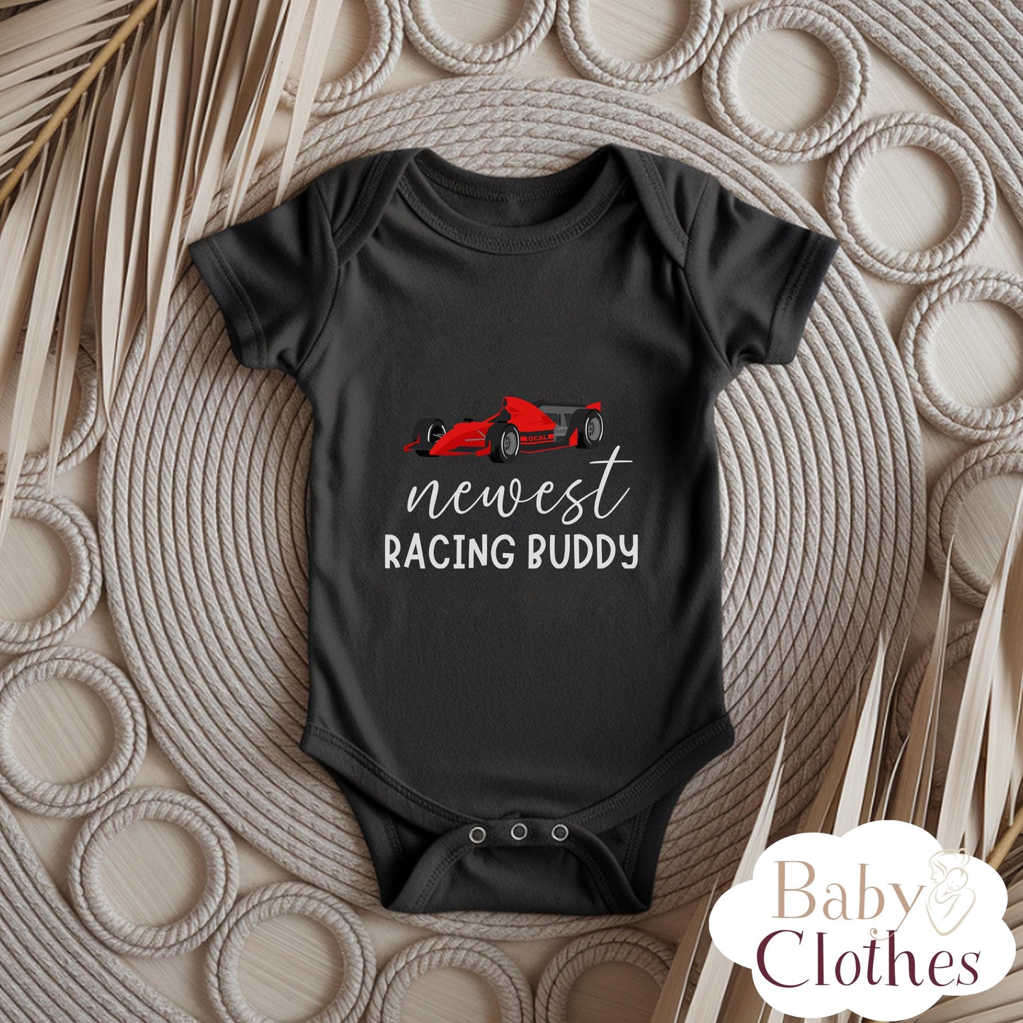 newest racing buddy baby bodysuit, cute racing baby outfit, baby announcement, newborn baby gift, daddys racing partner onesie®