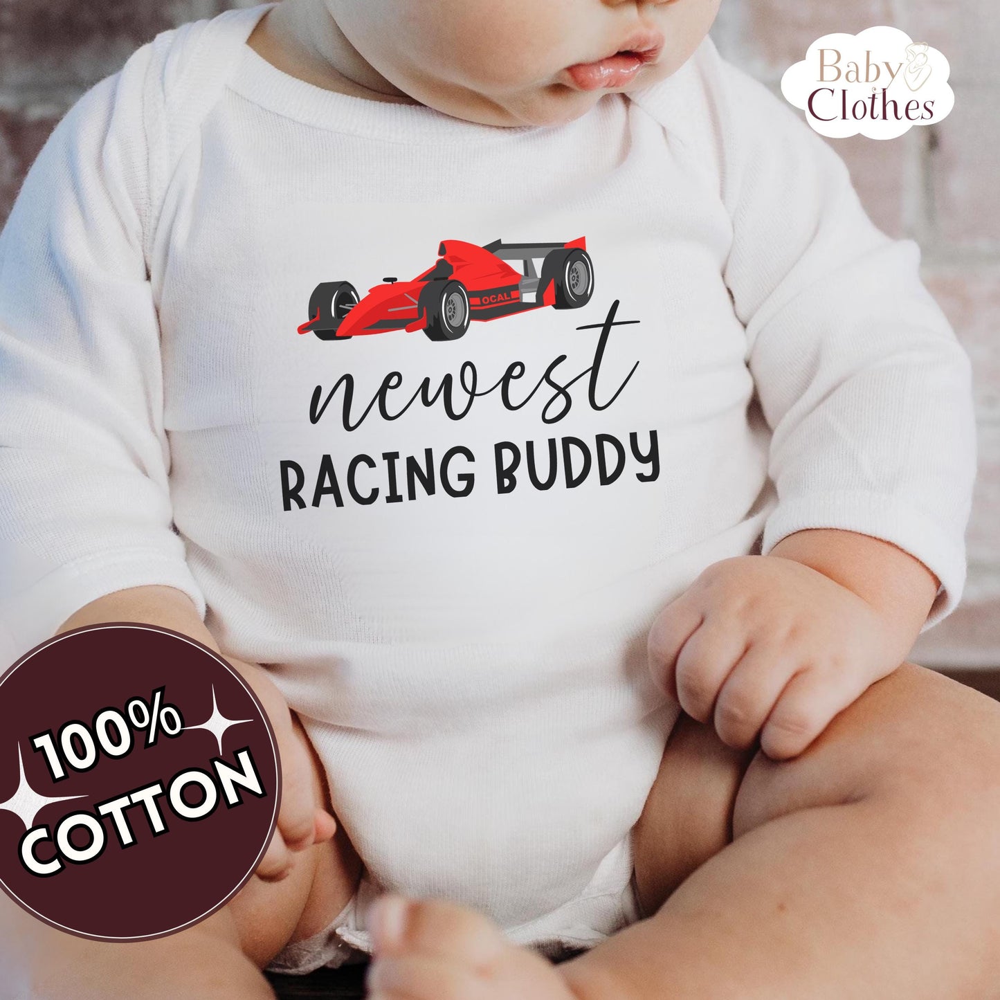 newest racing buddy baby bodysuit, cute racing baby outfit, baby announcement, newborn baby gift, daddys racing partner onesie®