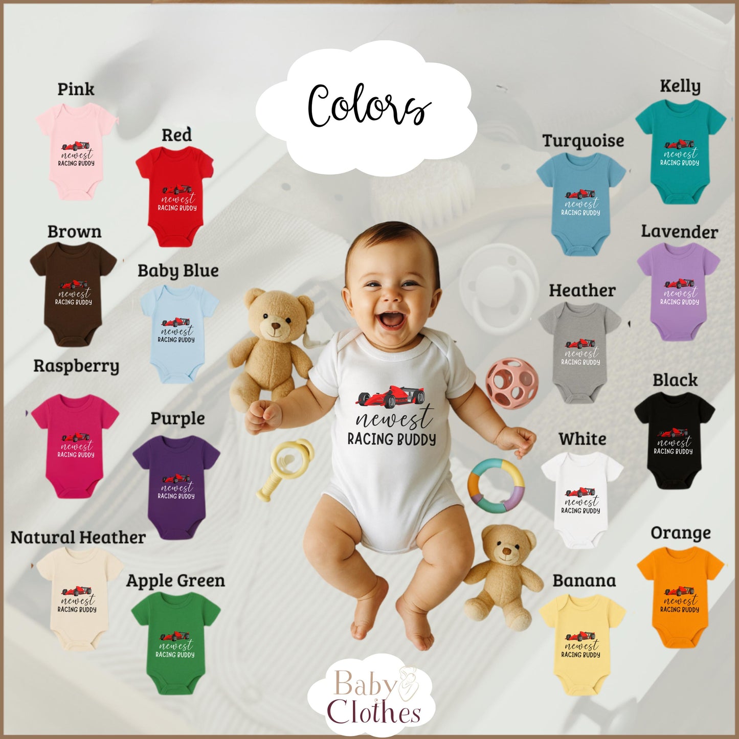 newest racing buddy baby bodysuit, cute racing baby outfit, baby announcement, newborn baby gift, daddys racing partner onesie®