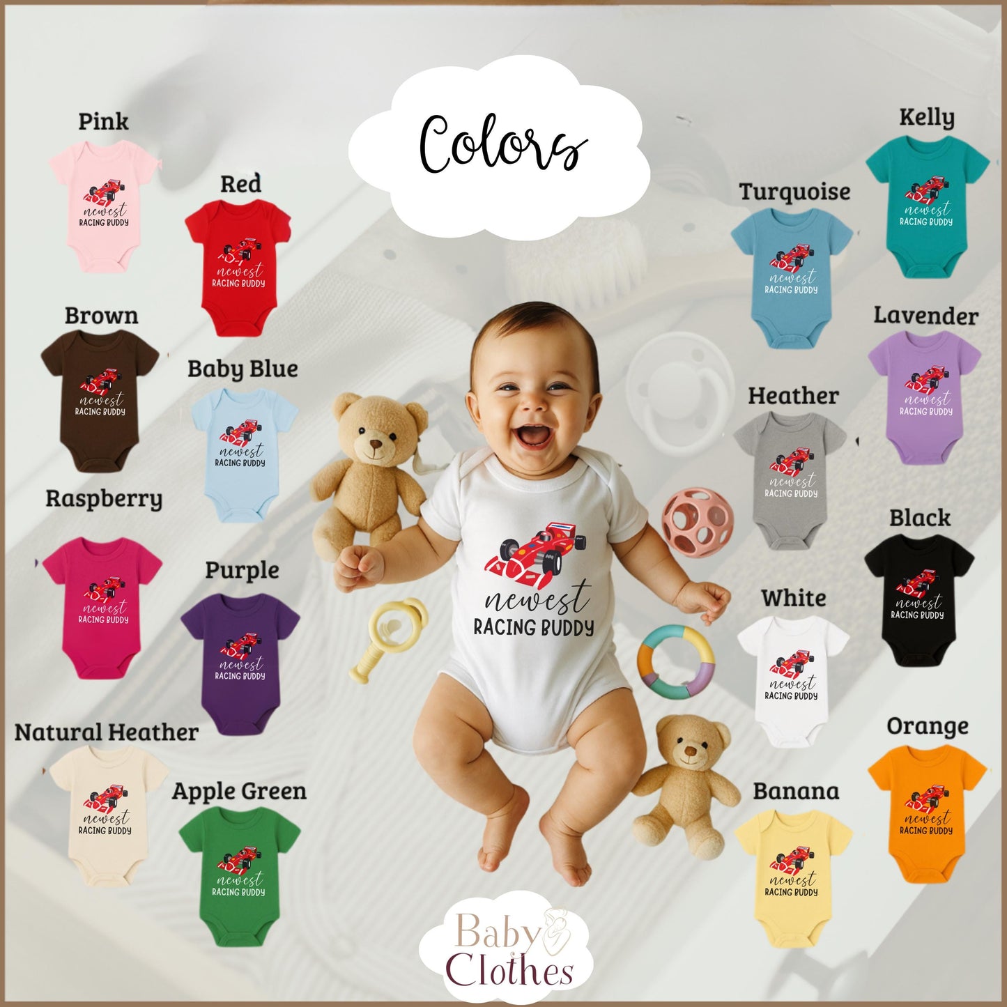 newest racing buddy baby bodysuit, cute racing baby outfit, baby announcement, newborn baby gift, daddys racing partner onesie®