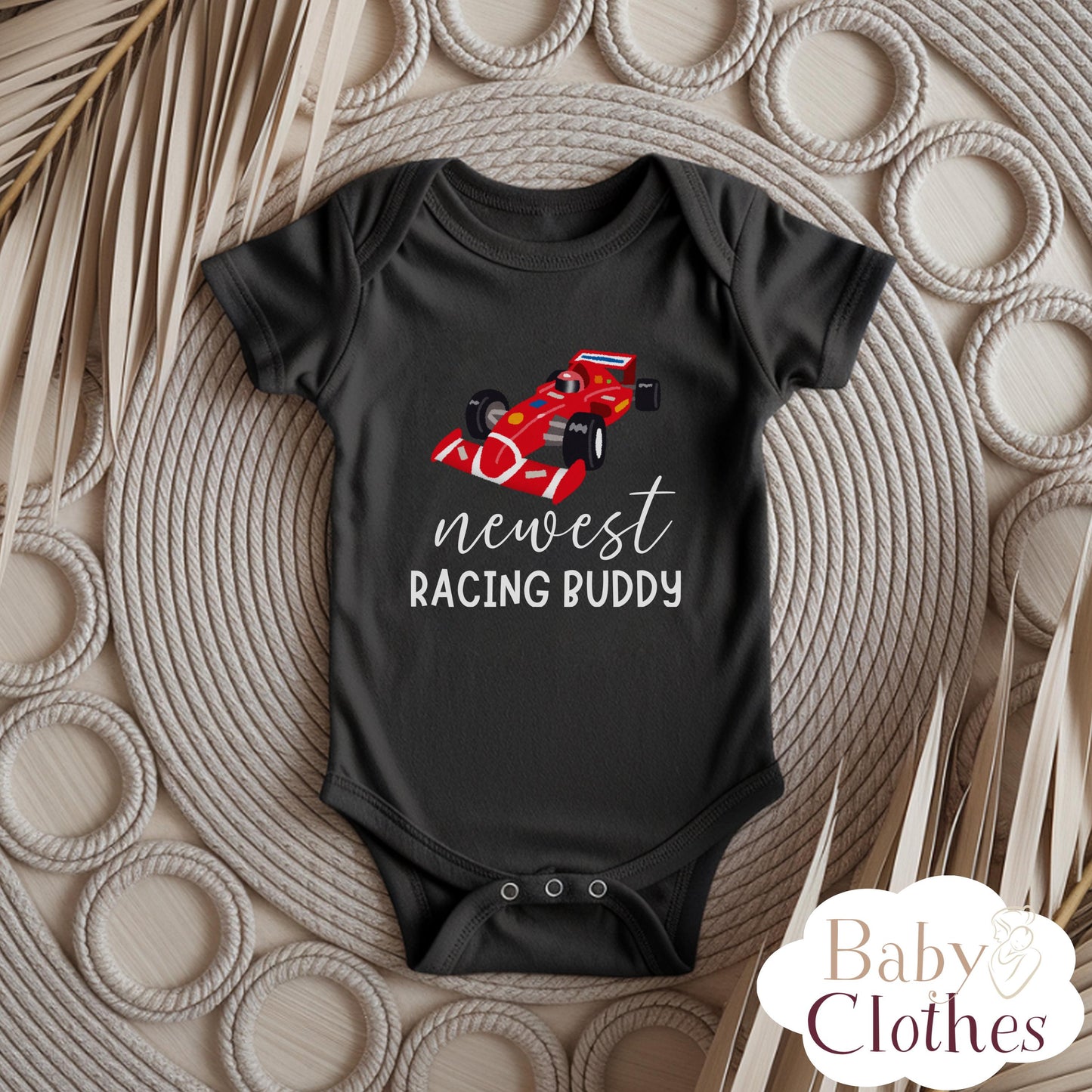 newest racing buddy baby bodysuit, cute racing baby outfit, baby announcement, newborn baby gift, daddys racing partner onesie®
