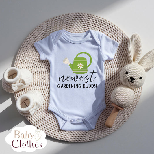 newest gardening buddy baby bodysuit, cute gardening baby outfit, baby announcement, newborn baby gift, daddys gardening partner onesie®