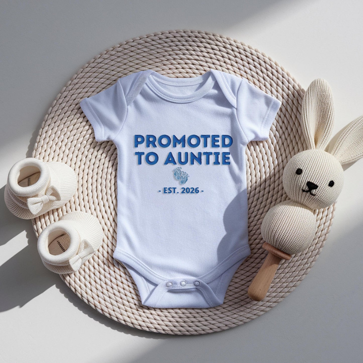 Promoted To Auntie Embroidered Baby Bodysuit, Personalized Est Year Infant One Piece, Godparent Proposal Gift, Baby Announcement Outfit