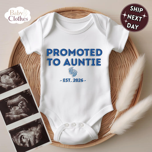 Promoted To Auntie Embroidered Baby Bodysuit, Personalized Est Year Infant One Piece, Godparent Proposal Gift, Baby Announcement Outfit