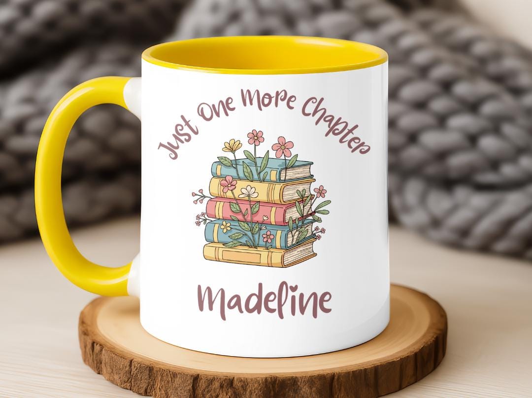 Personalized Book Lover Mug, One More Chapter Coffee Cup, Floral Bookshelf Reader Gift, Custom Name Literary Birthday Present
