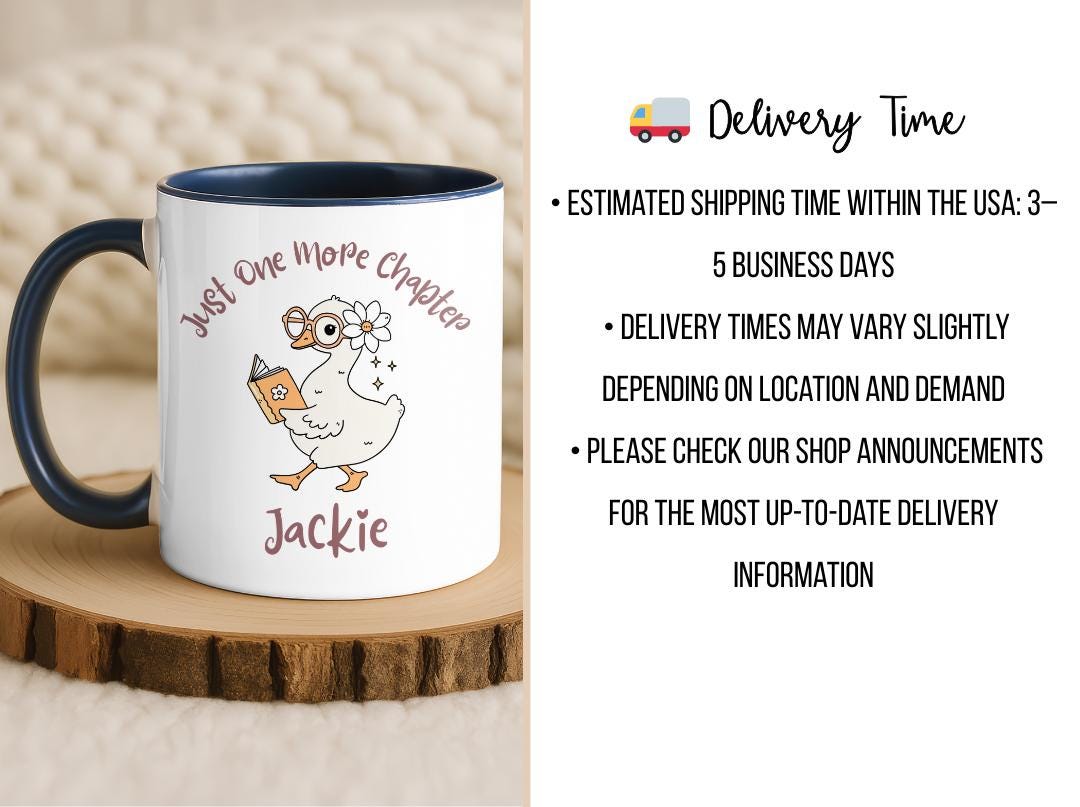 Personalized Duck Reading Mug, Just One More Chapter Coffee Cup, Cute Book Lover Gift For Her, Custom Name Reader Birthday Present