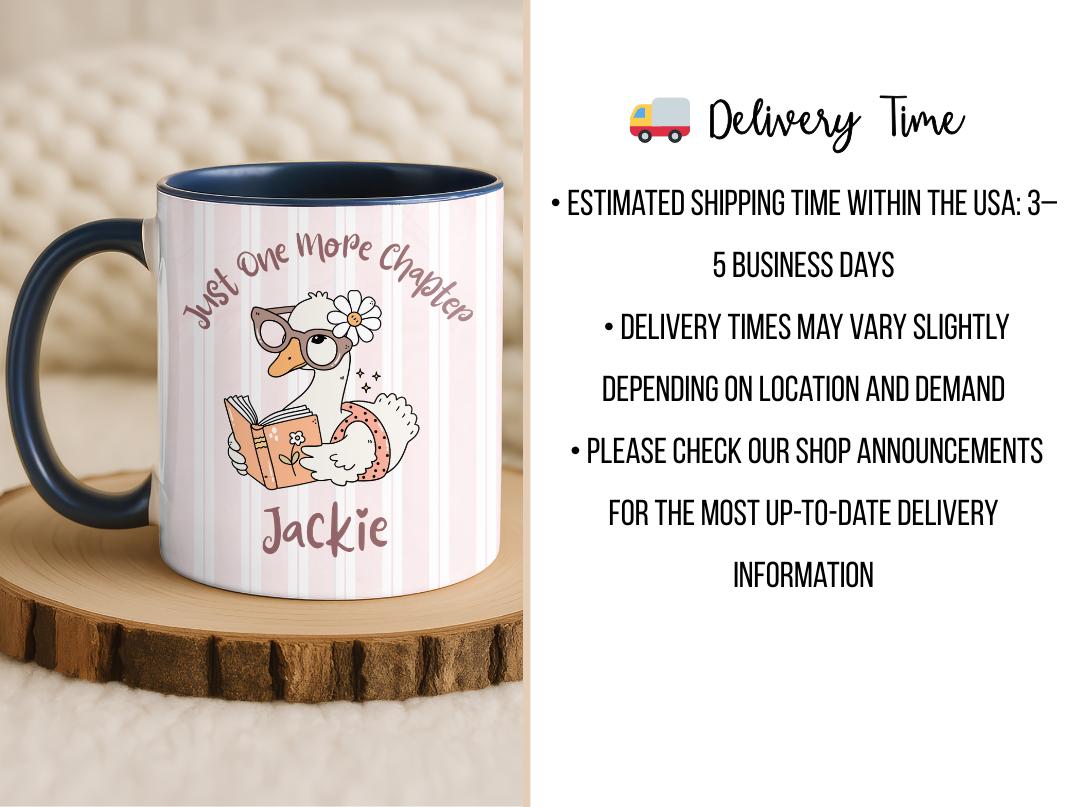 Personalized Duck Reading Mug, Just One More Chapter Coffee Cup, Cute Book Lover Gift For Her, Custom Name Reader Birthday Present