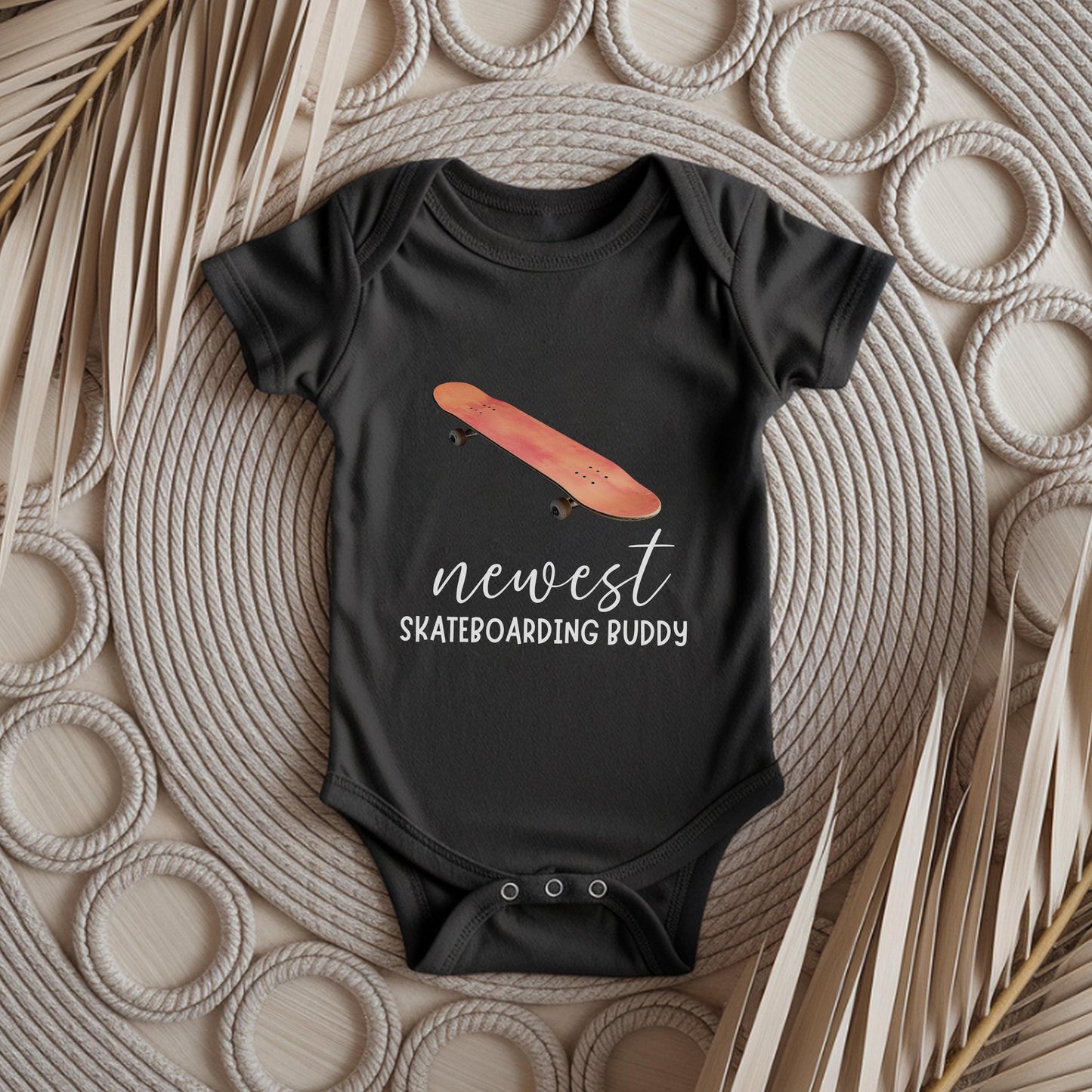 newest skate buddy baby bodysuit, cute skateboard baby outfit, baby announcement, newborn baby gift, daddys skate partner