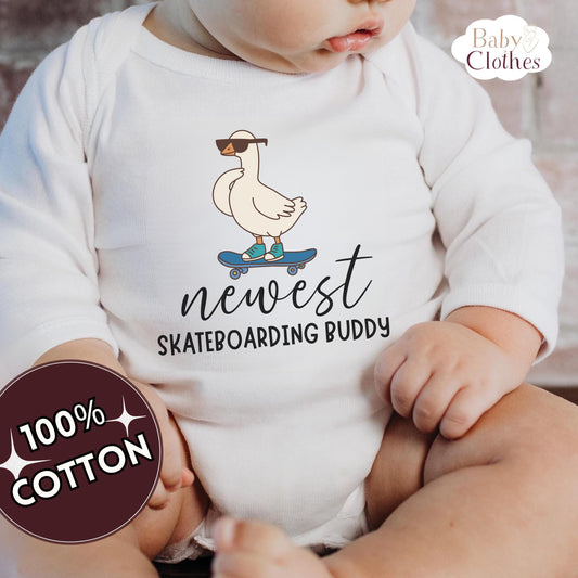 newest skate buddy baby bodysuit, cute skateboard baby outfit, baby announcement, newborn baby gift, daddys skate partner