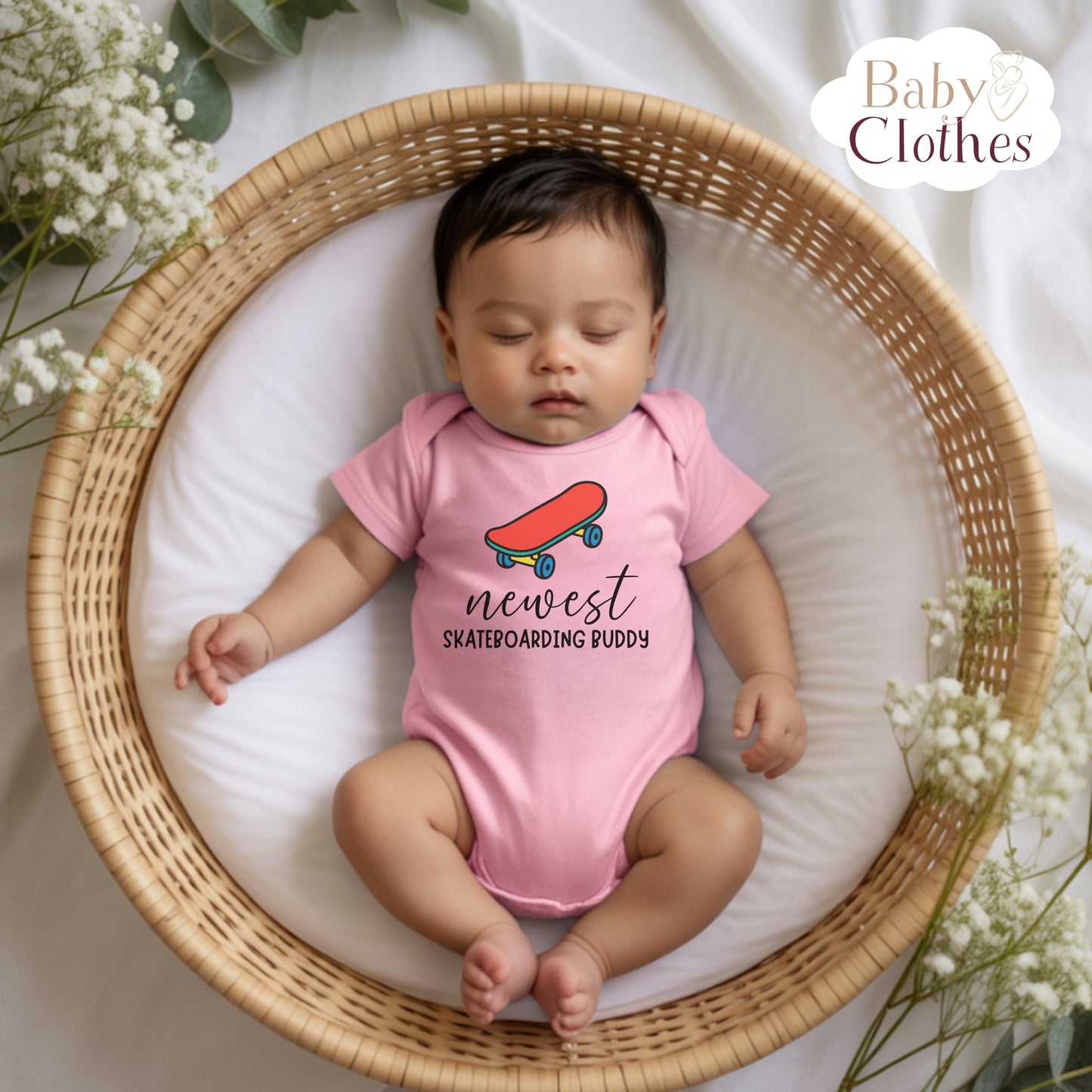 newest skate buddy baby bodysuit, cute skateboard baby outfit, baby announcement, newborn baby gift, daddys skate partner