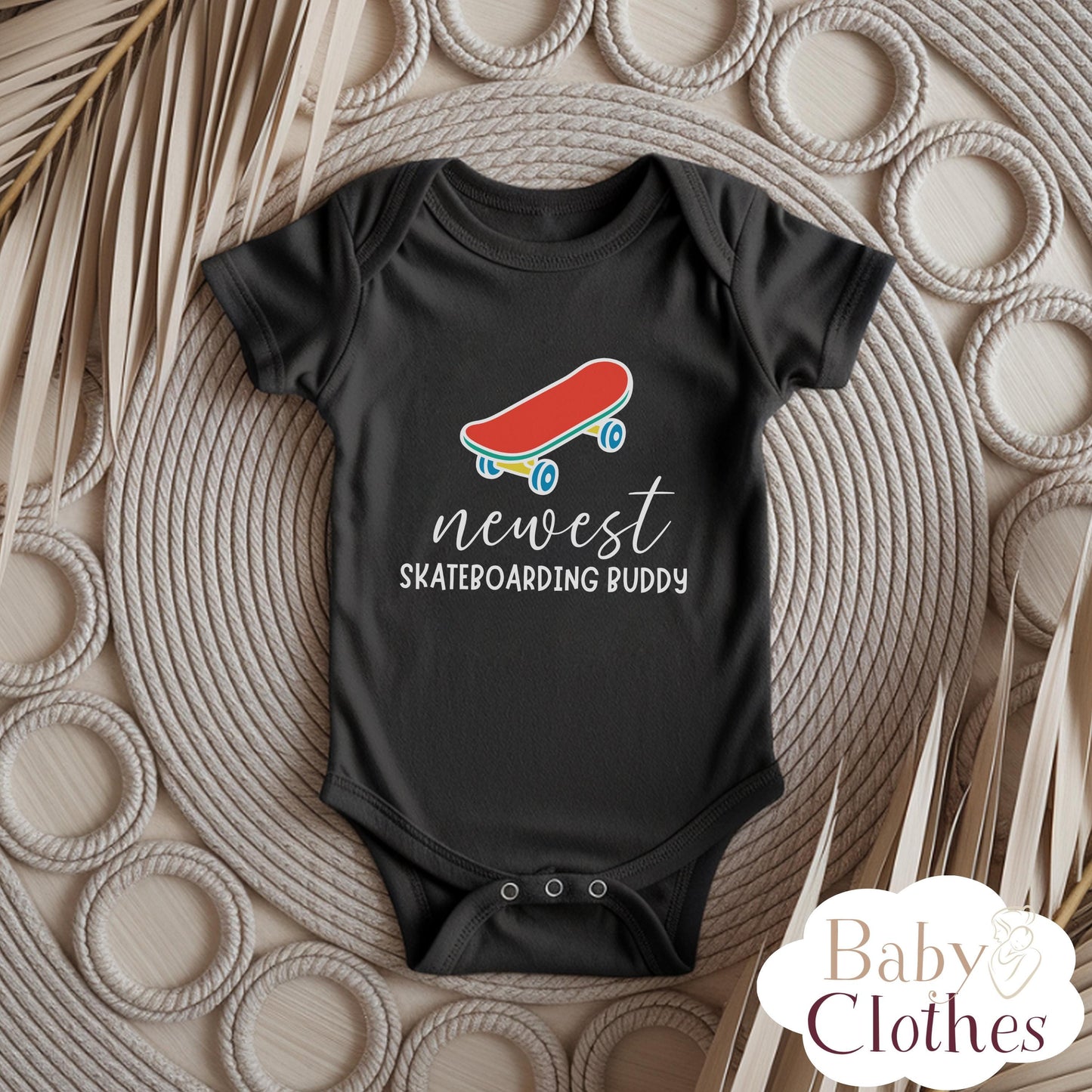 newest skate buddy baby bodysuit, cute skateboard baby outfit, baby announcement, newborn baby gift, daddys skate partner