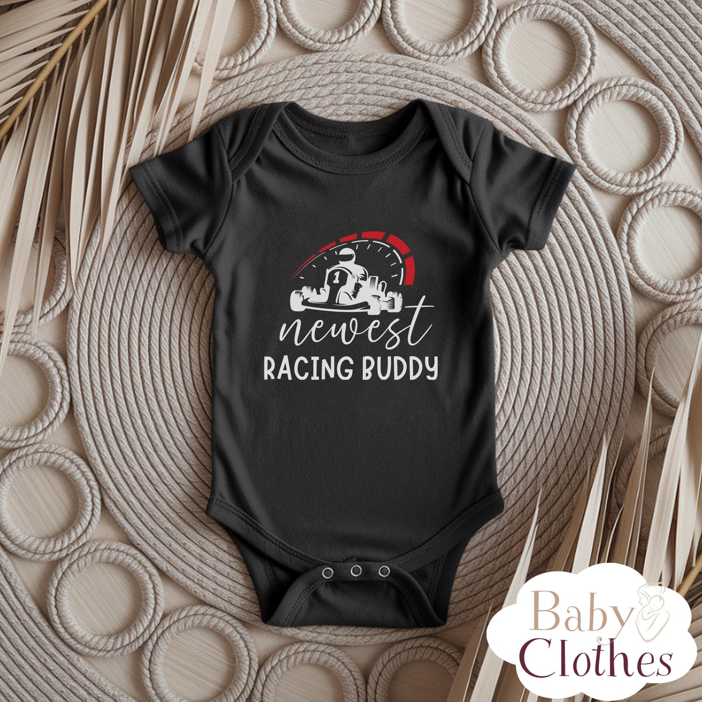 newest racing buddy baby bodysuit, cute racing baby outfit, baby announcement, newborn baby gift, daddys racing partner onesie®