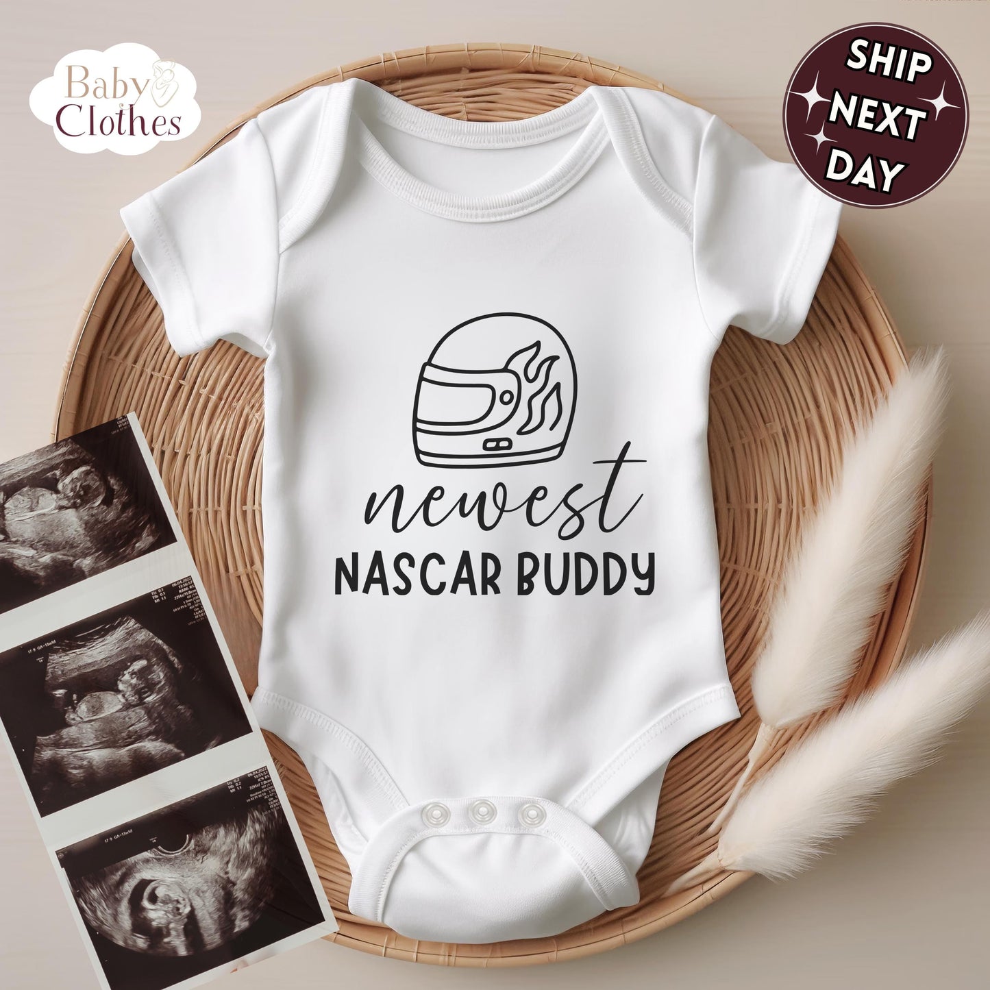 newest nascar buddy baby bodysuit, cute nascar baby outfit, baby announcement, newborn baby gift, daddys nascar partner onesie®