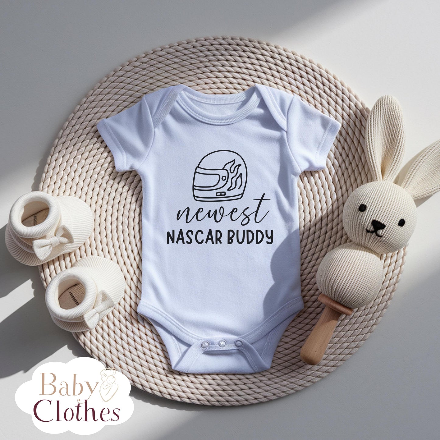 newest nascar buddy baby bodysuit, cute nascar baby outfit, baby announcement, newborn baby gift, daddys nascar partner onesie®