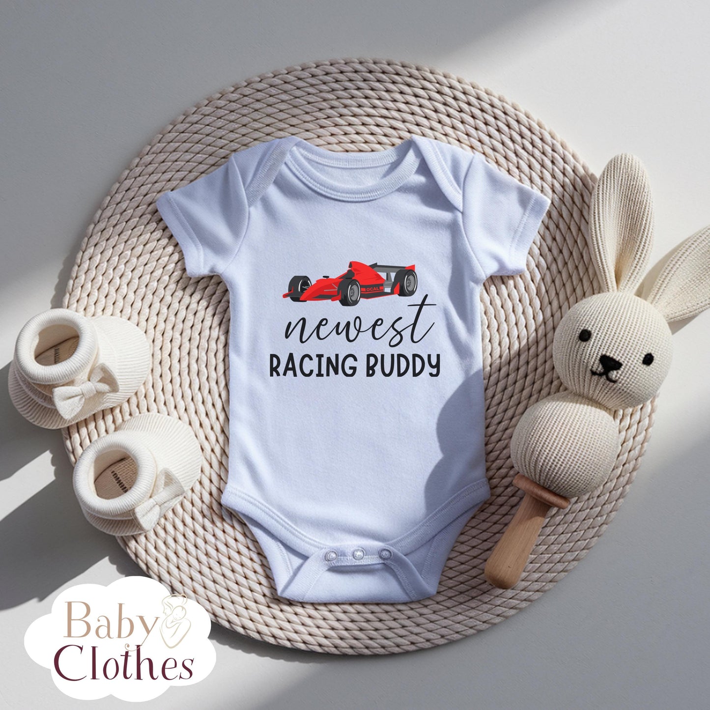 newest racing buddy baby bodysuit, cute racing baby outfit, baby announcement, newborn baby gift, daddys racing partner onesie®